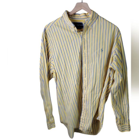 Ralph Lauren Yellow, Blue & White Striped Classic Dress Shirt - Picture 1 of 7